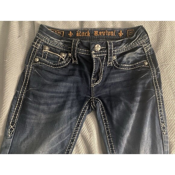 Rock Revival Etty Bootcut Jeans Women's Stretch Embroidered Rhinestone 25 - Picture 6 of 7